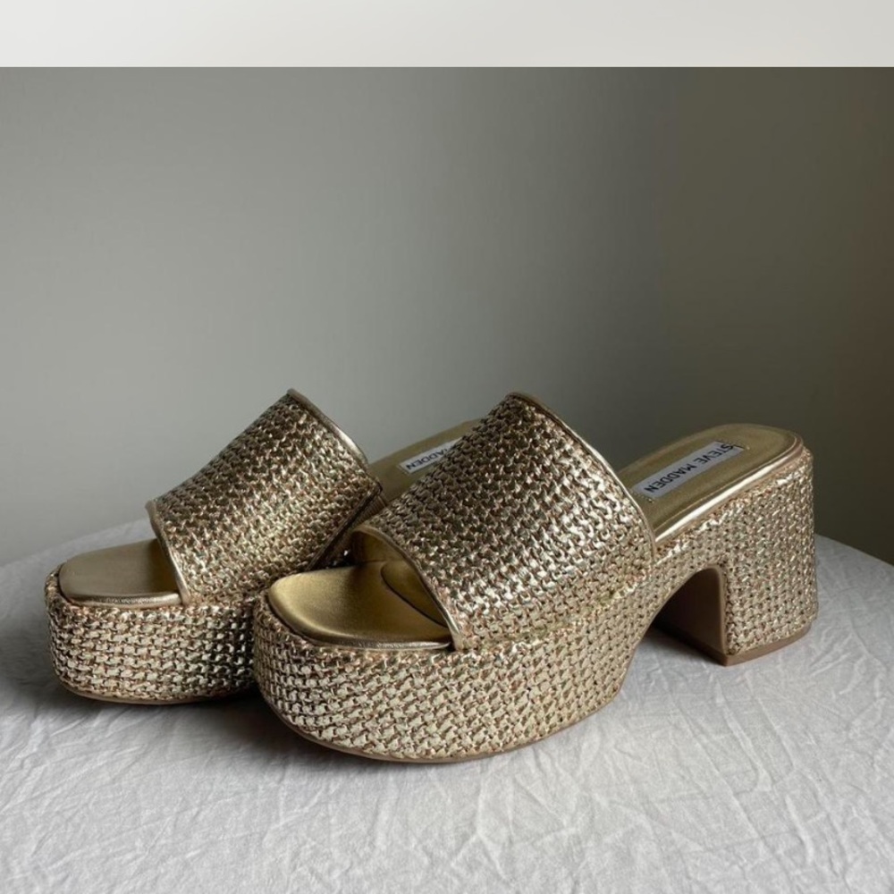 Steve Madden Metallic Gold Platform Mules